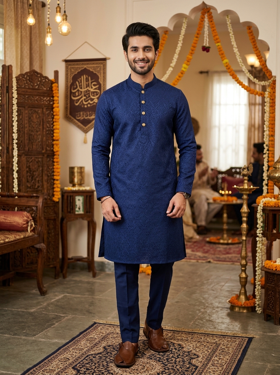 Navy Blue Festive Jacquard Panjabi (নেভি ব্লু জ্যাকার্ড পাঞ্জাবি)